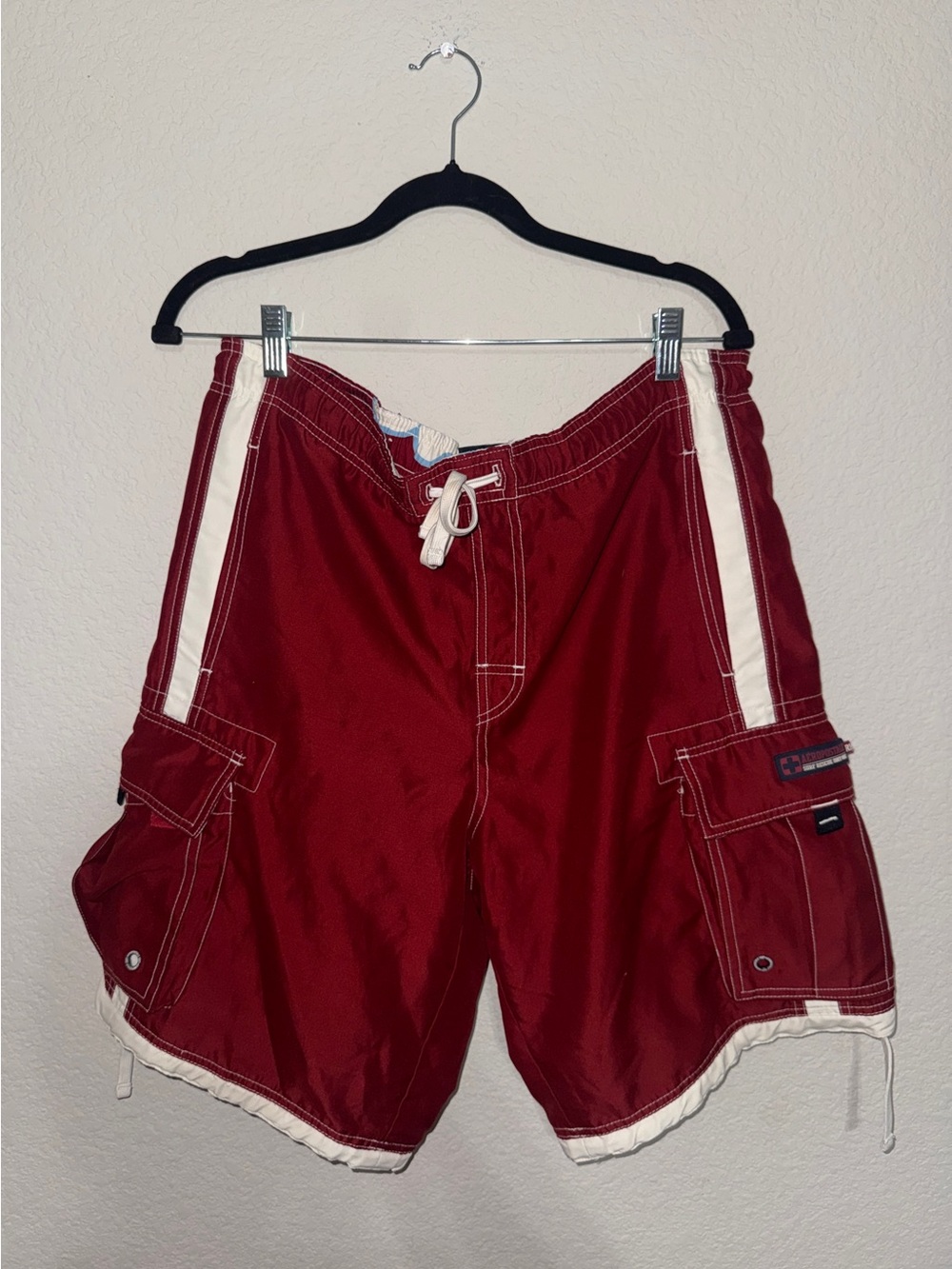 Vintage Aeropostale Surf Rescue Cargo Board Shorts Swim Trunks Red Size S